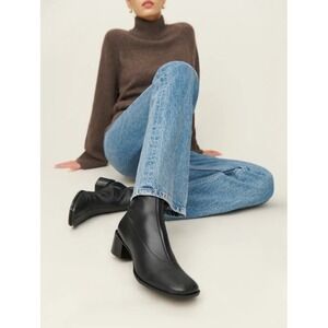 Reformation Women's Louie Sock Leather Ankle Boots Black Leather Size 7